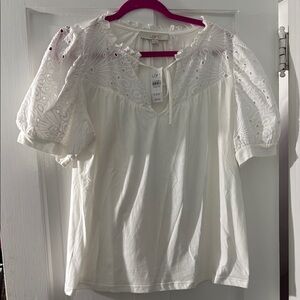 LOFT Ivory Eyelet Puff Sleeve Blouse